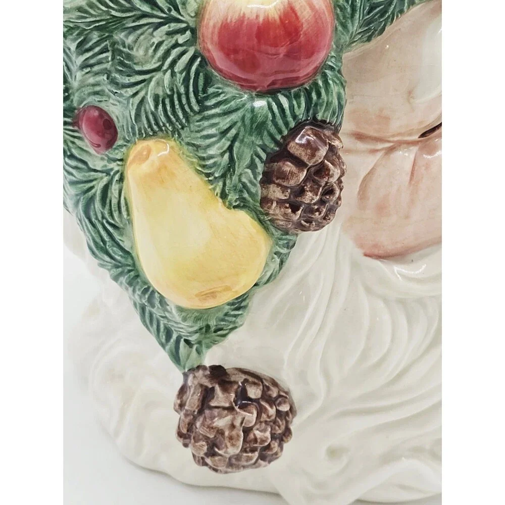 Fitz & Floyd Father Christmas Santa Pitcher 1991 Vintage Ceramic Fruit Pinecones